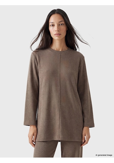 LC Waikiki Lc Waıkıkı Gri Bisiklet Yaka Oversize Kadın Tunik