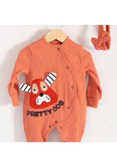 Candar 3-18 Ay Pretty Dog Kız Bebek Tulumu Bandanalı Kiremit Kiremit