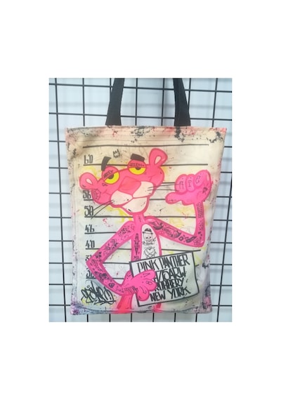 Owl Bag Pembe Panter Desenli Tasarım Kumaş Omuz Çantası Pembe