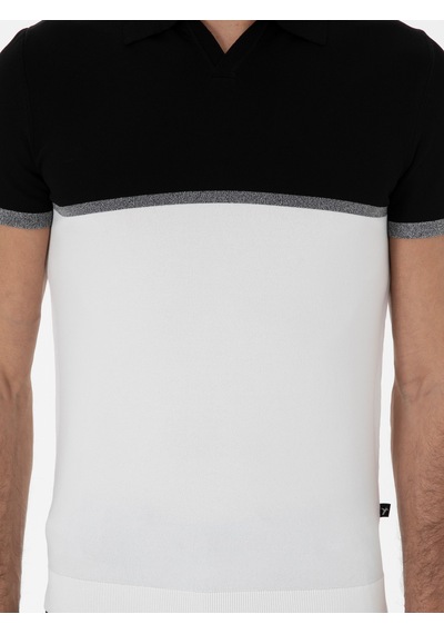 Siyah Slim Fit Apaş Yaka Triko T-shirt