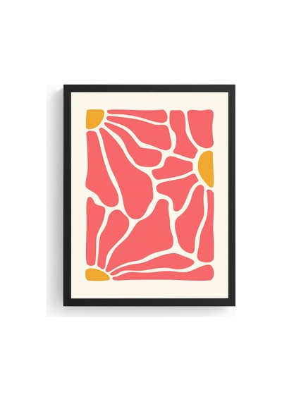 Doğal Ahşap Çerçeveli Retro Soyut Tablo - Organik Pembe Tonlar Huhu2763