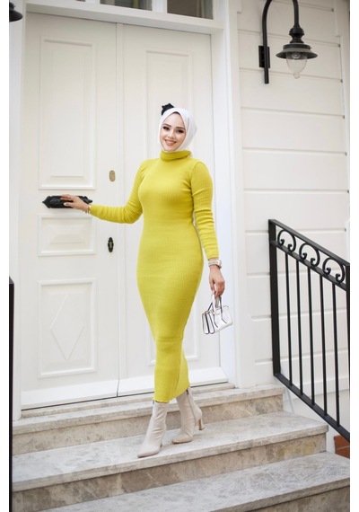 Hira Life Fashion Kadın Elbise Tesettür Giyim Balıkçı Yaka Ve Dar Kesim Triko Kalem Elbise Sarı Sarı Hira Life Fashion Kadın Elbise Tesettür Giyim Balıkçı Yaka Ve Dar Kesim Triko Kalem Elbise Sarı Sarı
