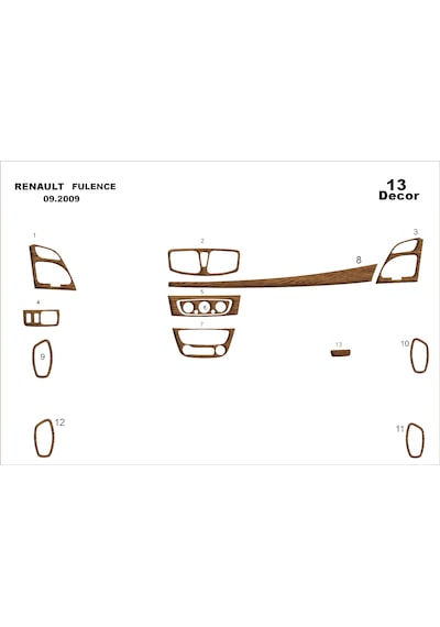 Renault Fluance 2009- Torpido Kaplama 19 Parça Açık Meşe