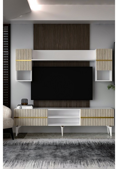 180dhdtür5bta Tedy Lazer Pleksi Desenli Raflı Tv Ünitesi Takımı Beyaz-traverten-altın 180dhdtür5bta Tedy Lazer Pleksi Desenli Raflı Tv Ünitesi Takımı Beyaz-traverten-altın