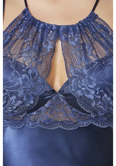 Pierre Cardin 4375 Kadın Saten Dantelli Gecelik Sabahlık Takım-lacivert Çok Renkli