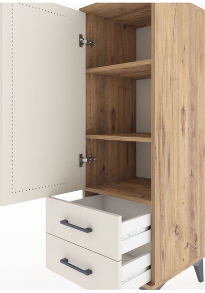 Hyperion Dolap 3 Raflı 2 Çekmeceli Tek Kapaklı 44x44x134 Çam-... Çam