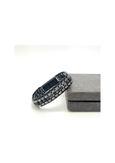 Sertifikalı Karlı Obsidyen Disk Model Doğal Taş Erkek Bileklik Kilitli Kapama Çok Renkli