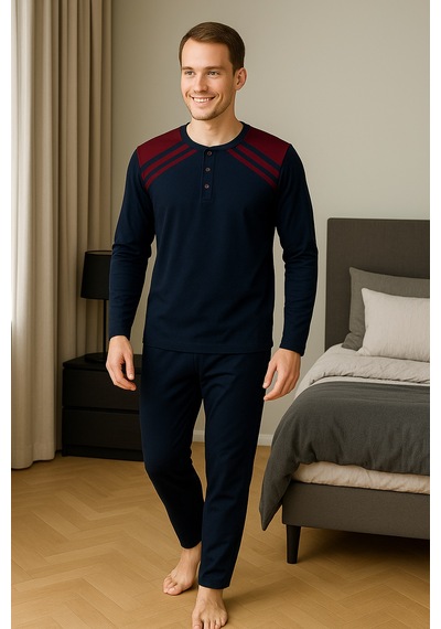 Mutlu City Erkek İnterlok Rahat Kalıp Sıfır Yaka Pamuk Pijama Takımı 6772 Lacivert - Bordo Mutlu City Erkek İnterlok Rahat Kalıp Sıfır Yaka Pamuk Pijama Takımı 6772 Lacivert - Bordo