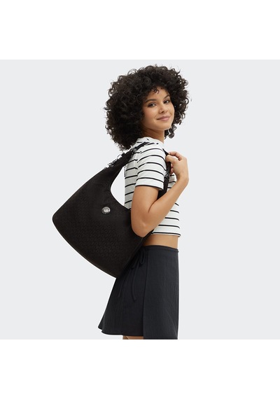 Kıplıng Eanna Zip Orta Boy Omuz Çantası Siyah Black Sıgnature Jq Siyah