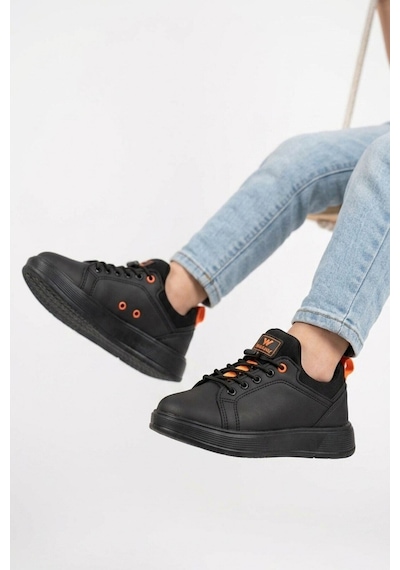 Walkway Siyah-turuncu Lastik Bağcıklı Comfort Rahat Tabanlı Erkek Çocuk Sneaker Balase F Siyah - Turuncu