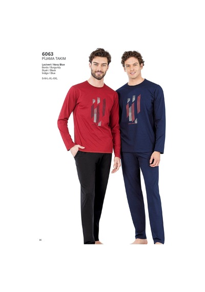 6063 Erkek Uzun Kollu Bisiklet Yaka Pijama Takımı-bordo Bordo