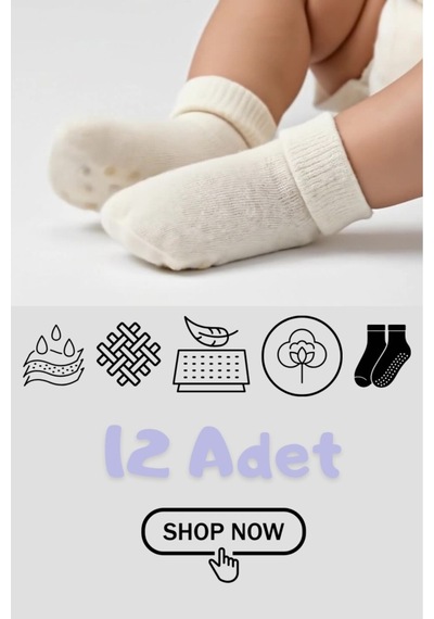 Cnt Erkek / Kız Bebek Kaydırmaz Taban Pamuklu Yumuşak Çorap 12 Li Paket Karışık2 Karışık2