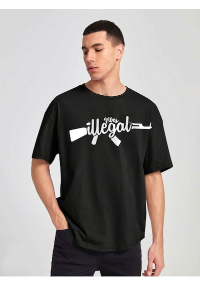 Unisex Oversize Illegal Baskılı T-shirt Siyah