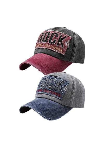 Tezzgelsin Unisex Eskitme Rock Nakışlı Ayarlanabilir Beyzbol Kep Şapka 2'li Set Siyah - Gri