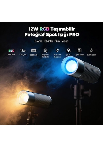 Photoolex Zoom Light Pro 12w Rgb Led Spotlight Gobo Fotoğraf Işığı - Tf-ls-083fs-g-pl