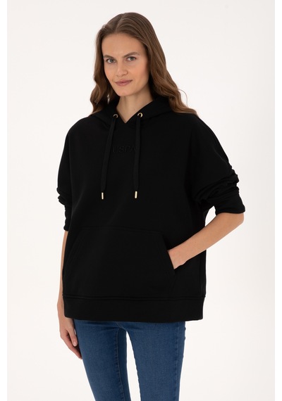 U.S. Polo Assn. Kadın Siyah Kapüşonlu Sweatshirt 50314938-VR046