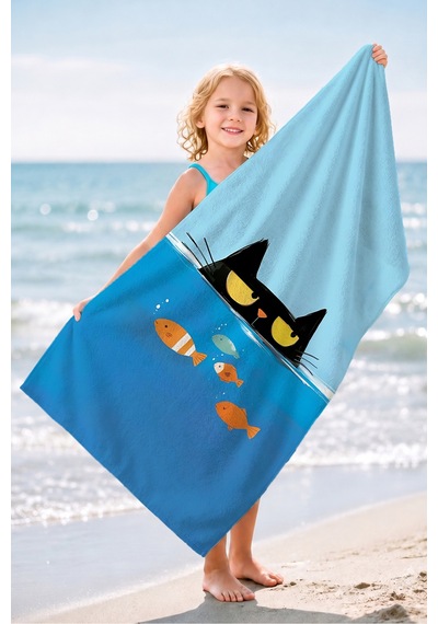Kedi Figürlü Deniz Temalı Çocuk Plaj Havlusu - Mavi Minimalist Unisex Hızlı Kuruyan Mikrofiber Havlu Pastel Köpüğü Kedi Figürlü Deniz Temalı Çocuk Plaj Havlusu - Mavi Minimalist Unisex Hızlı Kuruyan Mikrofiber Havlu Pastel Köpüğü