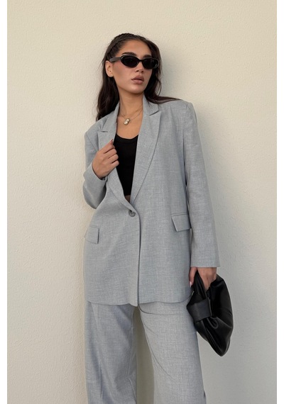 Madmext Gri Oversize Blazer Kadın Ceket Mg2445 Gri