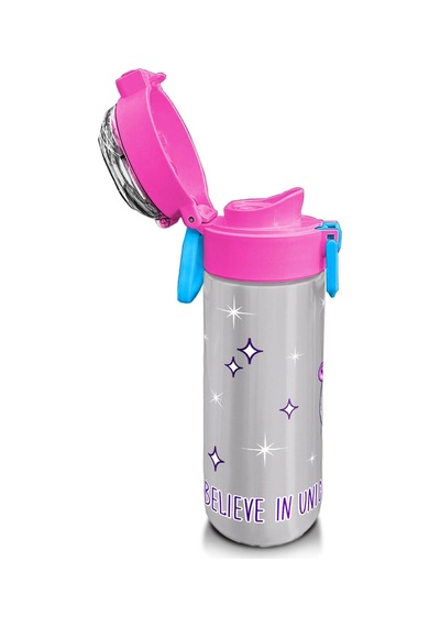Coral High Kids Pembe Gümüş Unicorn Desenli Pipetli Ve Direkt İçim Çelik Termos 500 Ml 31821 Gümüş