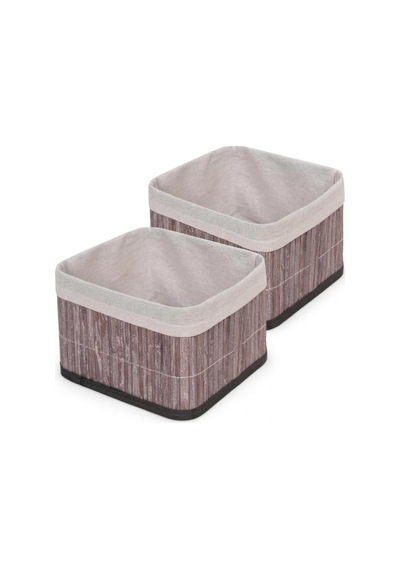 Bambu Çok Amaçlı Saklama Kutusu Düzenleyici Kare Organizer, Dekoratif Bambu Düzenleyici Gri 20x20x13cm 2 Adet Cok Renkli