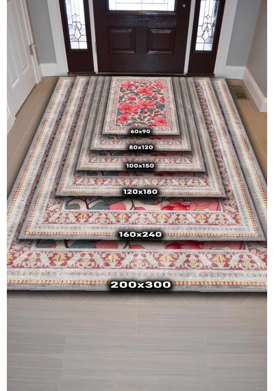 Homshtag Art Deco Begonya Vintage Halı Görünümlü Dijital Baskı Renkli Halı Rustik Çiçekli Halı Çok Renkli