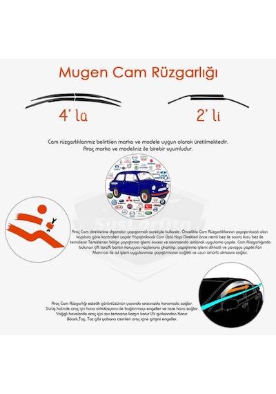 Fiat Linea 2007-2015 Uyumlu Mugen Cam Rüzgarlığı Seti Piano Black 4'lü İthal (00) (ŞüsCarOto Aksesuar)