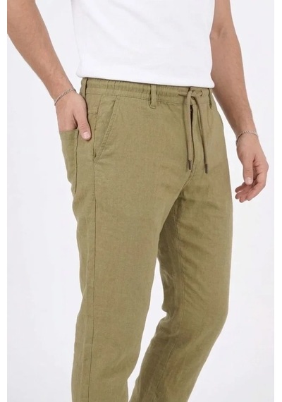 Defymoda Erkek Keten Cepli Pantolon Lastikli Bel Bağcıklı Önden Fermuarlı - Mint Yeşili