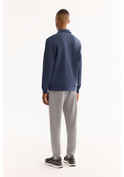 Avva Erkek Açık Lacivert Dik Yaka Fermuarlı Soft Touch Baskılı Regular Fit Sweatshirt A52y1281