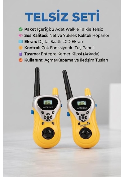 İlk Telsizim Sesli Mikrofonlu Pilli Antenli İkili Telsiz Eğitici Oyuncak Seti 1