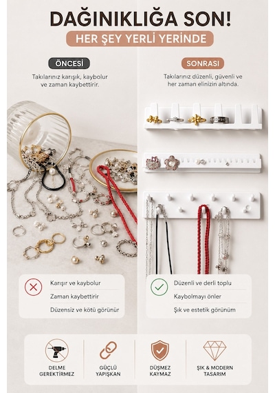 Yapışkanlı Takı Organizer Askısı Kolye Küpe Yüzük Bileklik Düzenleyici Takı Askılığı Diğer