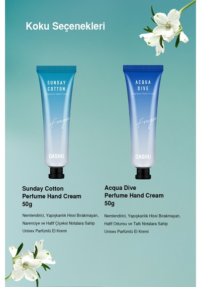 Nemlendirici, Hafif Dokulu Unisex Parfümlü El Kremi Dashu Sunday Cotton Perfume Hand Cream