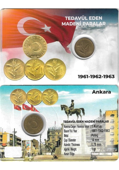 1962 Yılı Tedavül Pirinç 1 Kuruş Özel Kitinde Çil Unc