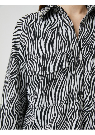 Koton Zebra Desenli Gömlek Cepli Uzun Kollu Siyah Desenli 3sak60014ek Siyah