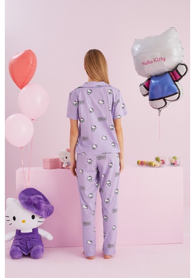 Siyah İnci Lisanslı %100 Pamuk Çok Renkli Düğmeli Pijama Takım Hk055 Lila Siyah İnci Lisanslı %100 Pamuk Çok Renkli Düğmeli Pijama Takım Hk055 Lila