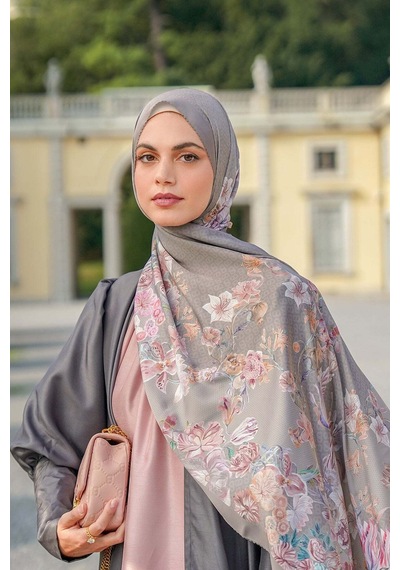 Buttonscarves Farra Saten Şal - Cattail Gri