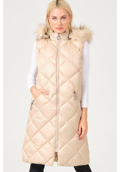 Z6717 Dewberry Bayan Yelek-düz Krem Düz Krem