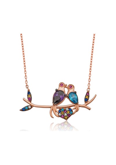 Gümüş Aşık Kumru Kuşlar Kolye Gümüş - Rose Gold