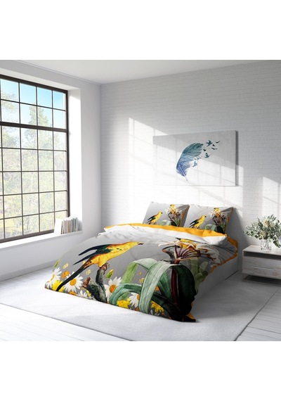 Monohome Yellow Parrot 3D Pamuk Saten Çift Kişilik Nevresim Takım Sarı
