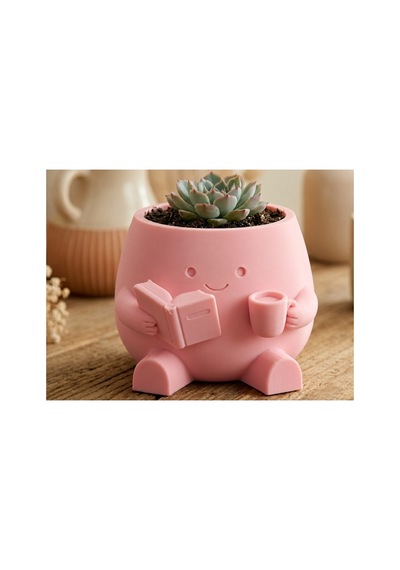 Alvera Kitap Okuyan Saksı 3d Baskı Kupa Tutan Sevimli Saksı-pembe