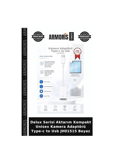 Delux Serisi Aktarım Kompakt Unisex Kamera Adaptörü Type-c To Usb Jh01515 Beyaz