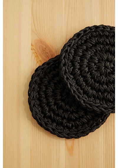 Ocean Home Textile 4'lü Siyah Renk Rafya Bardak Altlığı Ø 11 cm