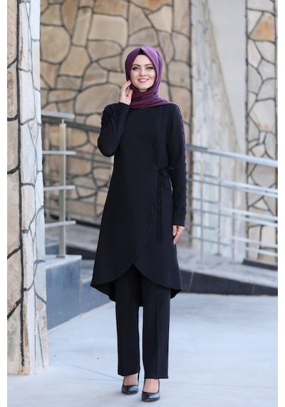 İbrahim Burak Etiler Collection Boncuk İşlemeli Takım Mdc 5434 Siyah