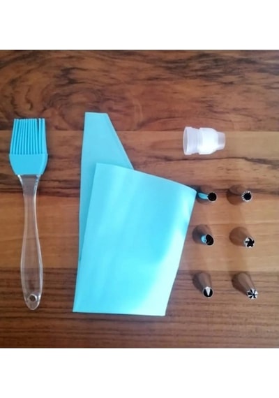 3b Trend Krema Sıkma Torbası 6 Çelik Uç + Silikon Torba Krema Pompası + Silikon Fırça
