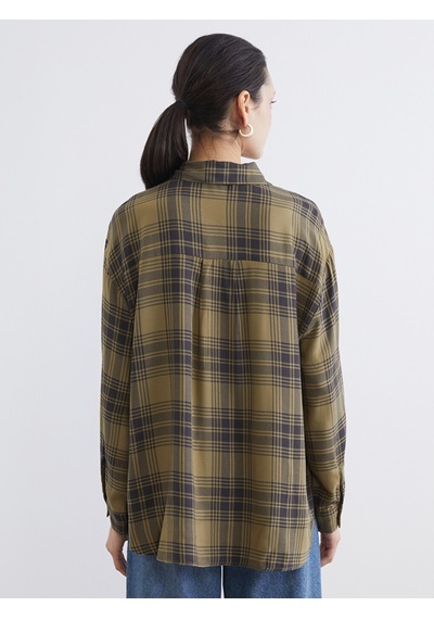 Lcw Modest Yeşil Ekose Poplin Oversize Kadın Gömlek Tunik
