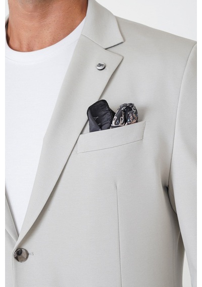 Comfort Fit Çift Yırtmaç Torba Cep Metal Düğmeli Gri Blazer Ceket C 734