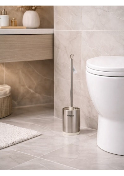 Paslanmaz Çelik Tuvalet Fırçası Ve Standı Modern, Dayanıklı Wc Fırçası Seti Vıchy-7043 Gümüş
