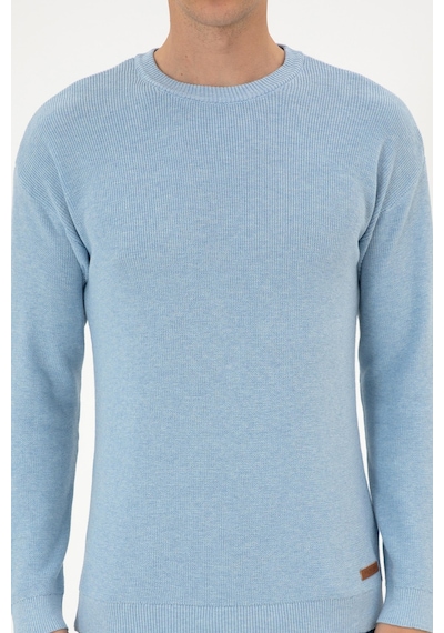 U.S. Polo Assn. Erkek Comfort Fit Bisiklet Yaka Açık Mavi Melanj Basic Kazak 50313679-VR112