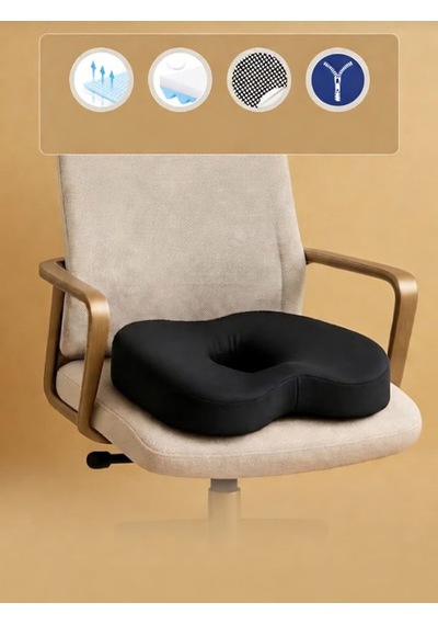 Yeni Nesil Visco Ortopedik Ergonomik Kaymaz Taban Terlemez Hemoroıd Oturma Simidi Minderi Omurga Sağlığını Destekler Ve Oturma Baskısını Azaltır Siyah