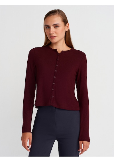Dilvin 31413 Düğmeli Detaylı Hırka-bordo Bordo