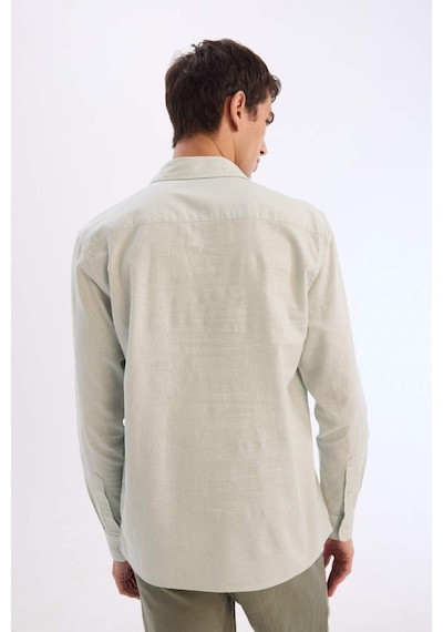 Defacto Regular Fit Polo Yaka Keten Karışımlı Yazlık Uzun Kollu Gömlek E0518ax25smgn1260 Yeşil